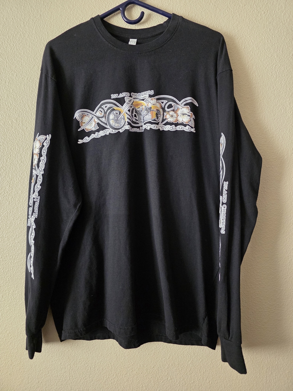 Black Graphic Long Sleeve Tee with Chest Print